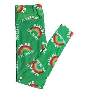 New LuLaRoe Green Kiss Me I’m Irish With Rainbows Leggings Size OS (W 2-10) NWOT